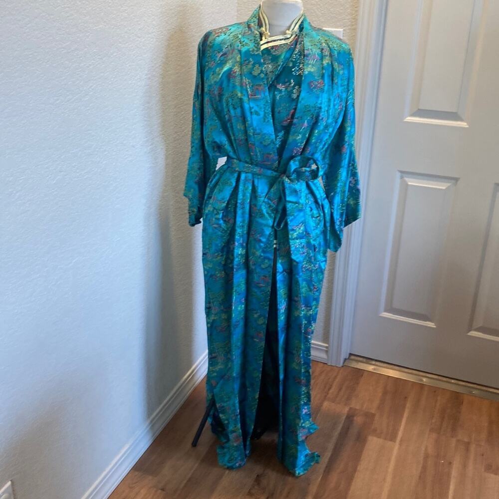 Traditional Chinese 3 Piece Pants, Shirt, & Robe Set EUC Satin Rayon Sz Sm
